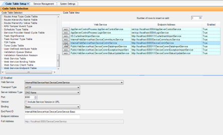 Screenshot of the Code Table Setup dialog.